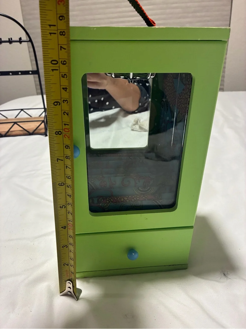Retro Lime Green Jewelry Armoire with Drawer and Mirror